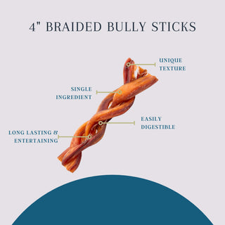 Platinum Pet Treats - 4" Braided Bully Sticks - 8oz