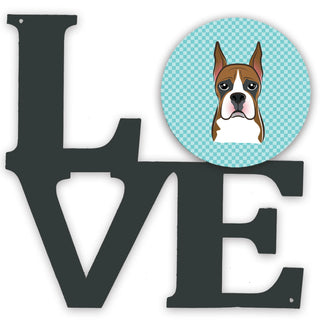 Checkerboard Dog Face Metal Wall Artwork LOVE - Size: 12 X 12 | Pack Of: 1