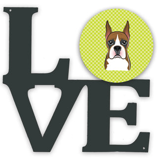 Checkerboard Dog Face Metal Wall Artwork LOVE - Size: 12 X 12 | Pack Of: 1