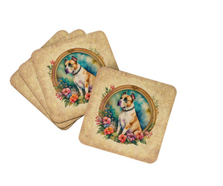 American Staffordshire Terrier and Flowers Foam Coasters