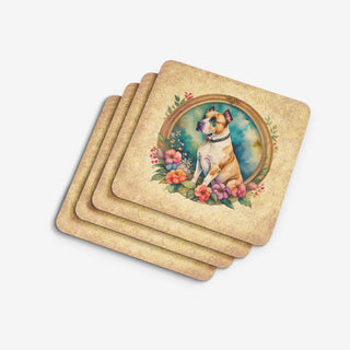 American Staffordshire Terrier and Flowers Foam Coasters