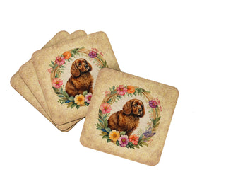 American Staffordshire Terrier and Flowers Foam Coasters