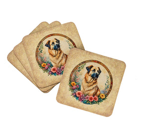 American Staffordshire Terrier and Flowers Foam Coasters