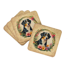 American Staffordshire Terrier and Flowers Foam Coasters