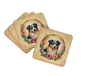 American Staffordshire Terrier and Flowers Foam Coasters