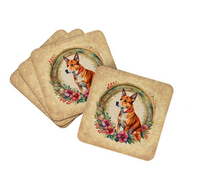 American Staffordshire Terrier and Flowers Foam Coasters