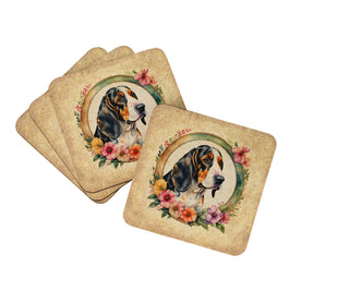 American Staffordshire Terrier and Flowers Foam Coasters