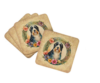 American Staffordshire Terrier and Flowers Foam Coasters