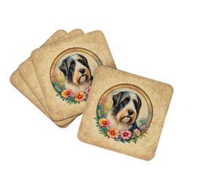 American Staffordshire Terrier and Flowers Foam Coasters