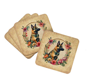 Belgian Malinois and Flowers Foam Coasters