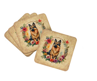 Belgian Malinois and Flowers Foam Coasters
