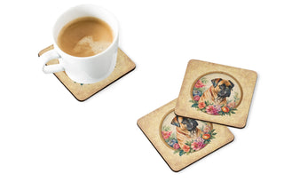 Bullmastiff and Flowers Foam Coasters