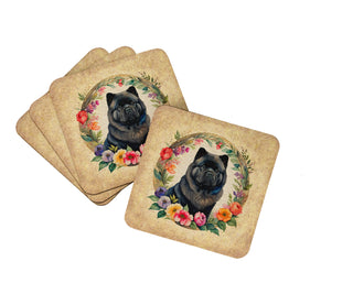 Bullmastiff and Flowers Foam Coasters