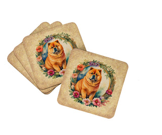 Bullmastiff and Flowers Foam Coasters