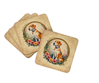 English Cocker Spaniel and Flowers Foam Coasters