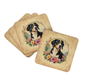 English Cocker Spaniel and Flowers Foam Coasters