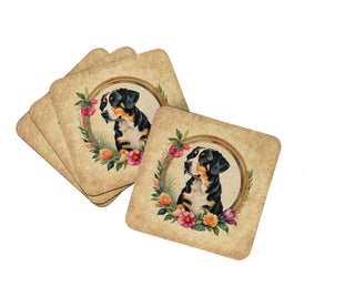English Cocker Spaniel and Flowers Foam Coasters