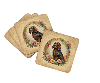 English Cocker Spaniel and Flowers Foam Coasters