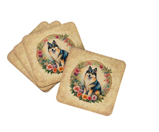 English Cocker Spaniel and Flowers Foam Coasters