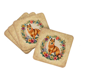 English Cocker Spaniel and Flowers Foam Coasters