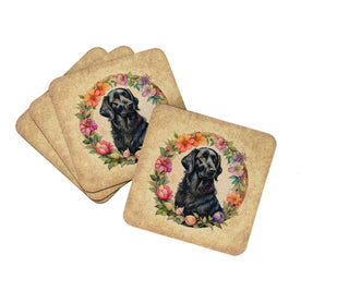 English Cocker Spaniel and Flowers Foam Coasters