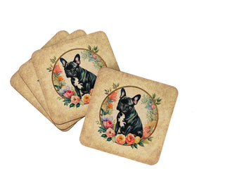 English Cocker Spaniel and Flowers Foam Coasters