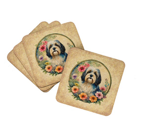 Great Pyrenees and Flowers Foam Coasters