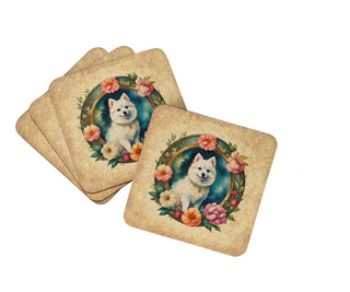 Great Pyrenees and Flowers Foam Coasters