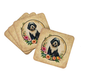 Otterhound and Flowers Foam Coasters