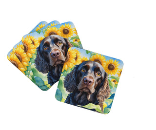 American Hairless Terrier in Sunflowers Foam Coasters