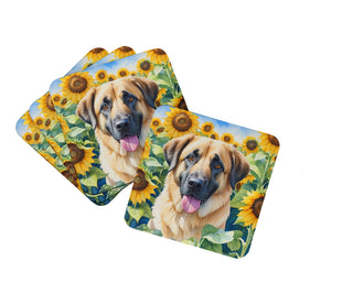 American Hairless Terrier in Sunflowers Foam Coasters