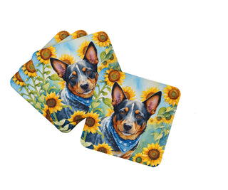 American Hairless Terrier in Sunflowers Foam Coasters