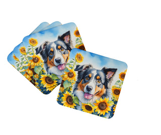 American Hairless Terrier in Sunflowers Foam Coasters