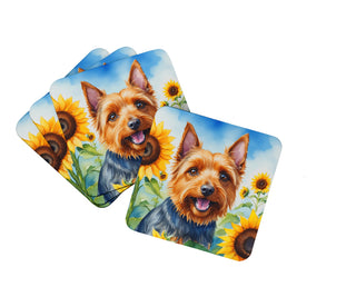 American Hairless Terrier in Sunflowers Foam Coasters