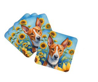 American Hairless Terrier in Sunflowers Foam Coasters