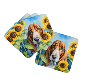 American Hairless Terrier in Sunflowers Foam Coasters