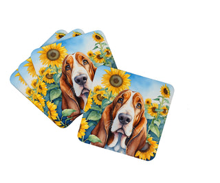 American Hairless Terrier in Sunflowers Foam Coasters