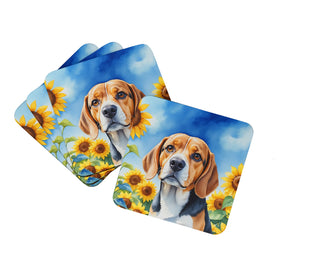 American Hairless Terrier in Sunflowers Foam Coasters