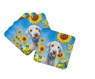 Bearded Collie in Sunflowers Foam Coasters