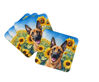 Bearded Collie in Sunflowers Foam Coasters