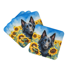 Bearded Collie in Sunflowers Foam Coasters