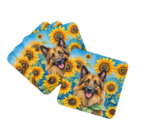 Bearded Collie in Sunflowers Foam Coasters