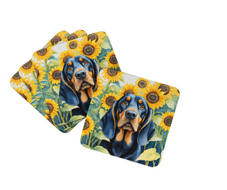 Bearded Collie in Sunflowers Foam Coasters