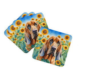 Bearded Collie in Sunflowers Foam Coasters