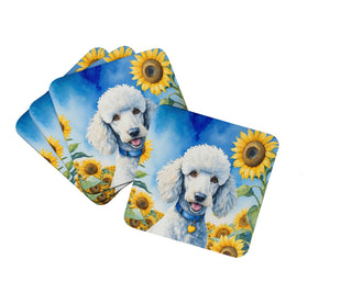 Chocolate Poodle in Sunflowers Foam Coasters