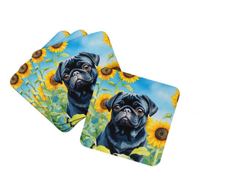Chocolate Poodle in Sunflowers Foam Coasters
