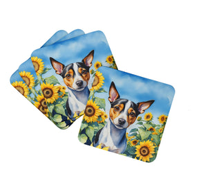 Chocolate Poodle in Sunflowers Foam Coasters