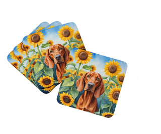Chocolate Poodle in Sunflowers Foam Coasters