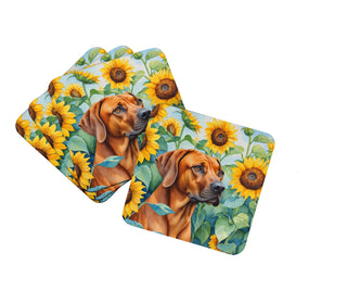 Chocolate Poodle in Sunflowers Foam Coasters