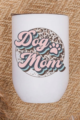 Leopard Circle Pink Dog Mom Wine Cup Tumbler